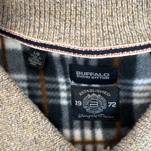 Buffalo David Bitton Mens lg Fleece Lined Button-Up Knit Tan Sweater Cardigan FS - Picture 6 of 12